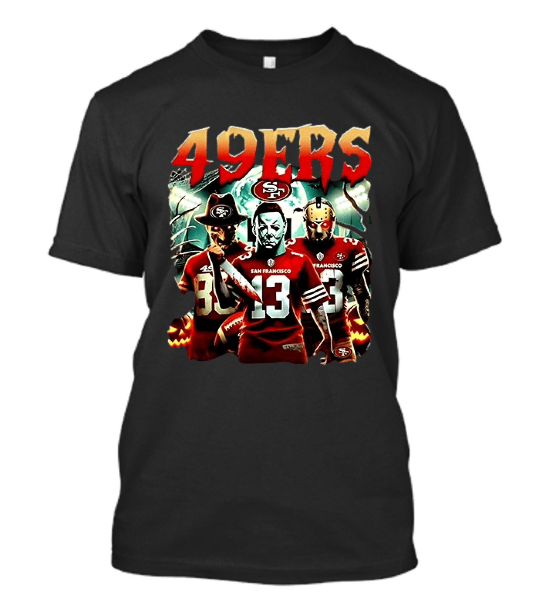San Francisco 49ers Halloween Horror 2026 Freddy Jason Michael Myers T-Shirt