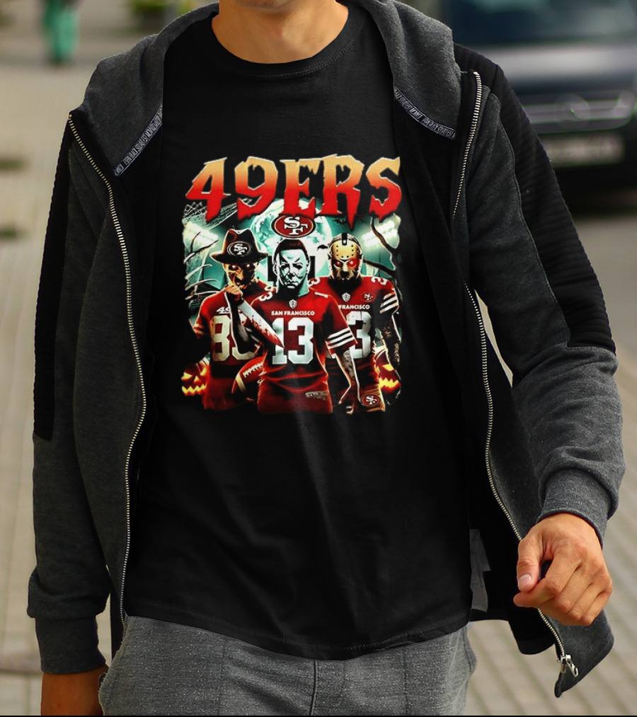 San Francisco 49ers Halloween Horror 2026 Freddy Jason Michael Myers T-Shirt