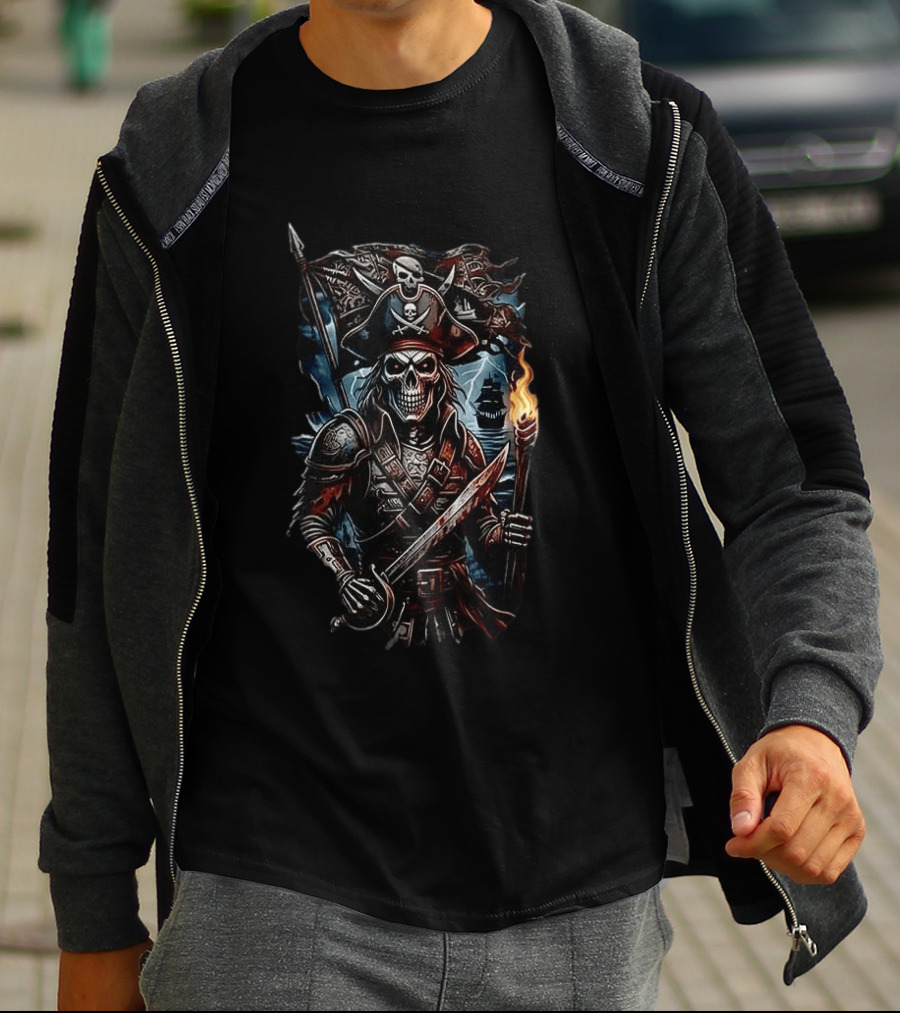 Tampa Bay Buccaneers Runs In My Blood Skeleton Pirate With Sword And Torch T-Shirt