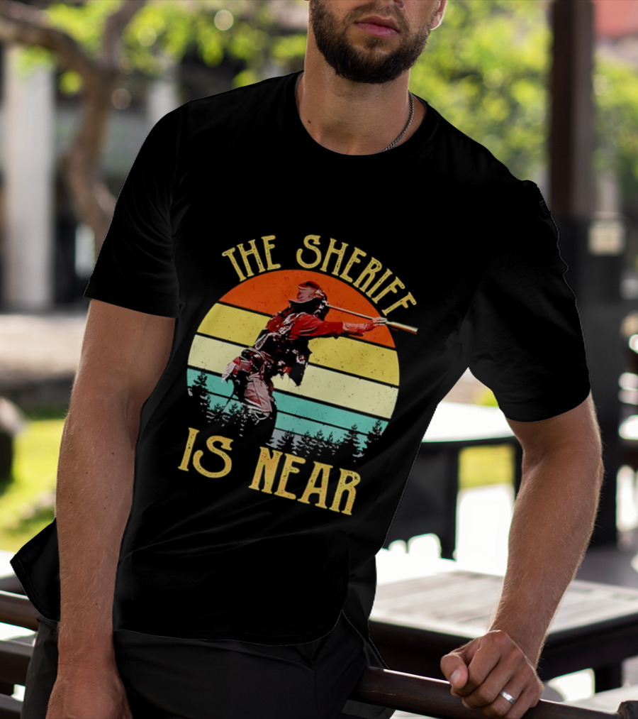 The Sheriff Is Near Western Cowboy Retro Sunset T-Shirt