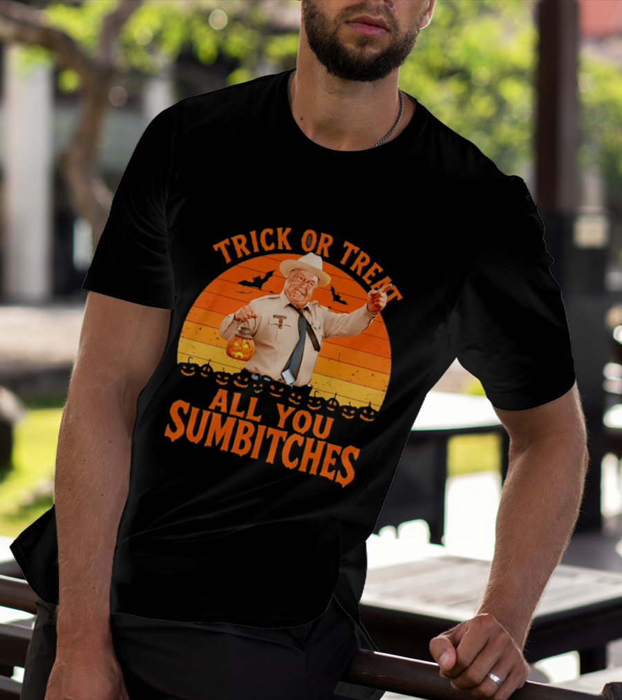 Trick Or Treat All You Sumbitches Halloween Officer Pumpkin Lantern T-Shirt