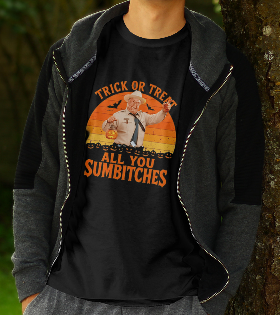 Trick Or Treat All You Sumbitches Halloween Officer Pumpkin Lantern T-Shirt
