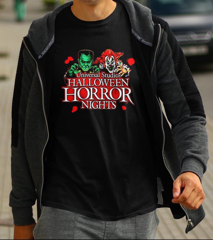 Universal Studios Halloween Horror Nights 2026 Classic Monsters And Killer Clowns T-Shirt