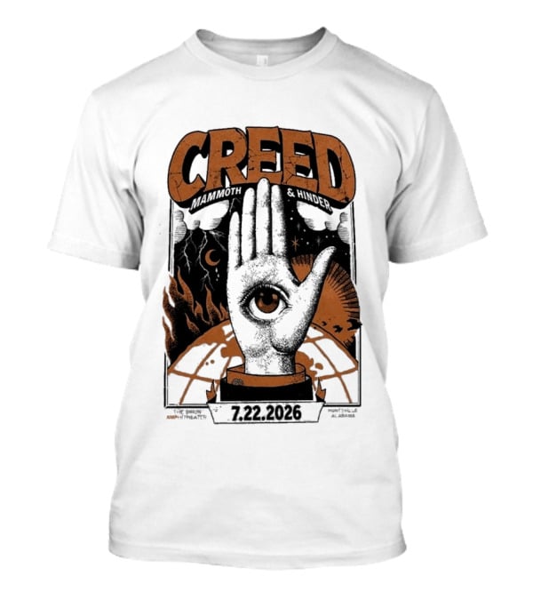 Creed Huntsville Alabama 2026 Event Orion Amphitheater July 22 Eye In Hand T-Shirt