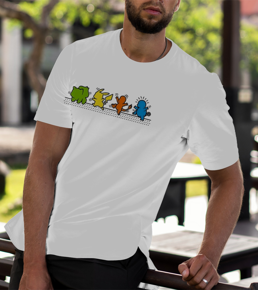Dancing Pikachu Bulbasaur Charmander Squirtle Line Up T-Shirt