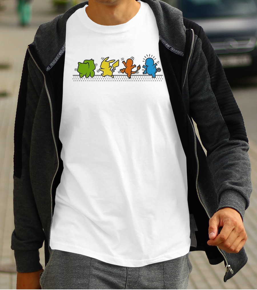 Dancing Pikachu Bulbasaur Charmander Squirtle Line Up T-Shirt