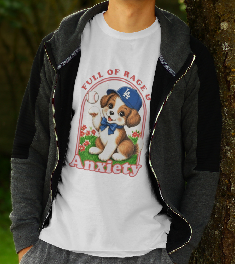 Full Of Rage & Anxiety LA Dodgers Puppy Baseball T-Shirt