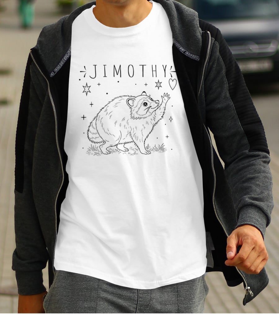 Jimothy Raccoon Reaching For Celestial Stars And Heart T-Shirt