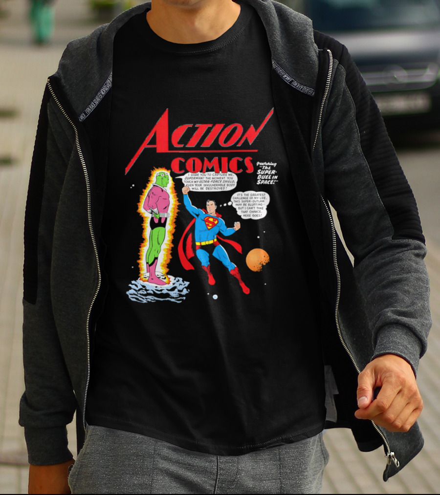 Action Comics Superman I Dare You To Capture Me Super Duel In Space T-Shirt