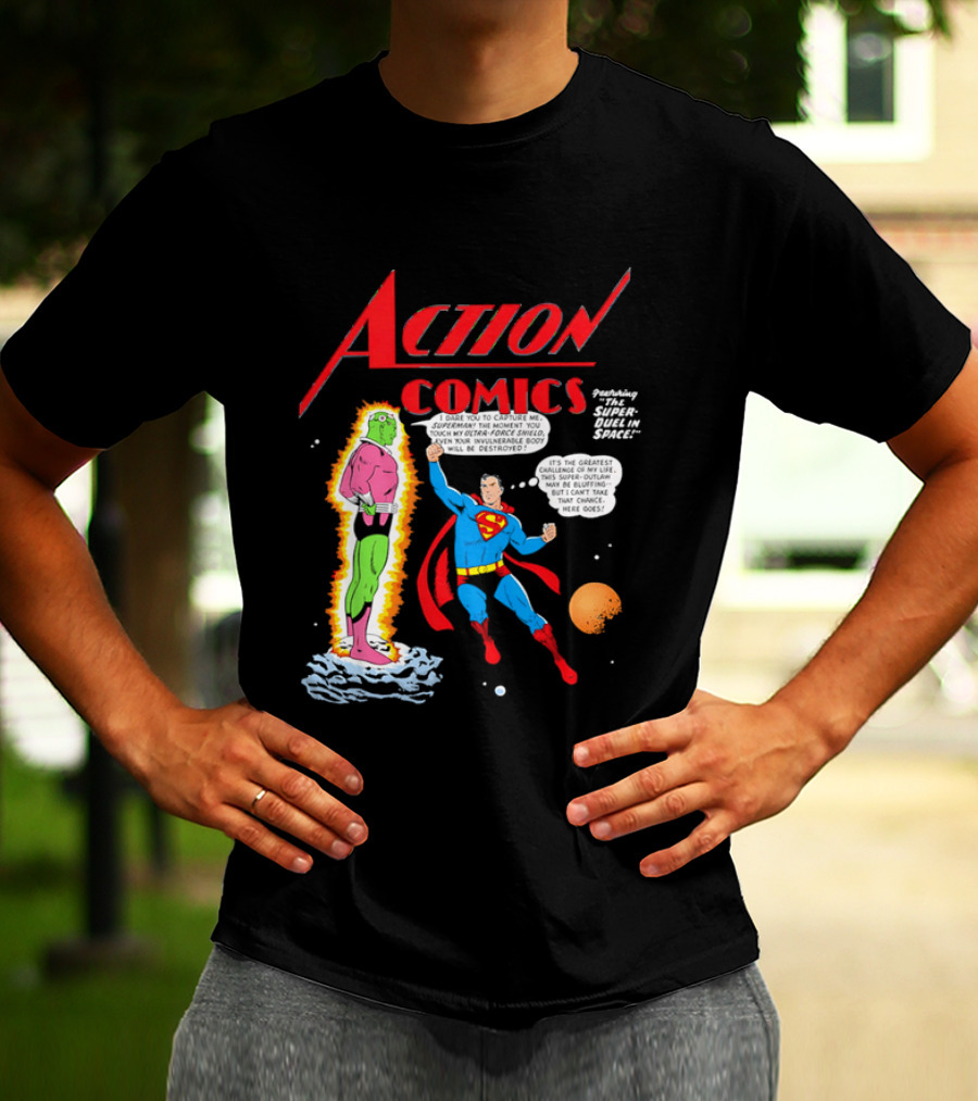 Action Comics Superman I Dare You To Capture Me Super Duel In Space T-Shirt