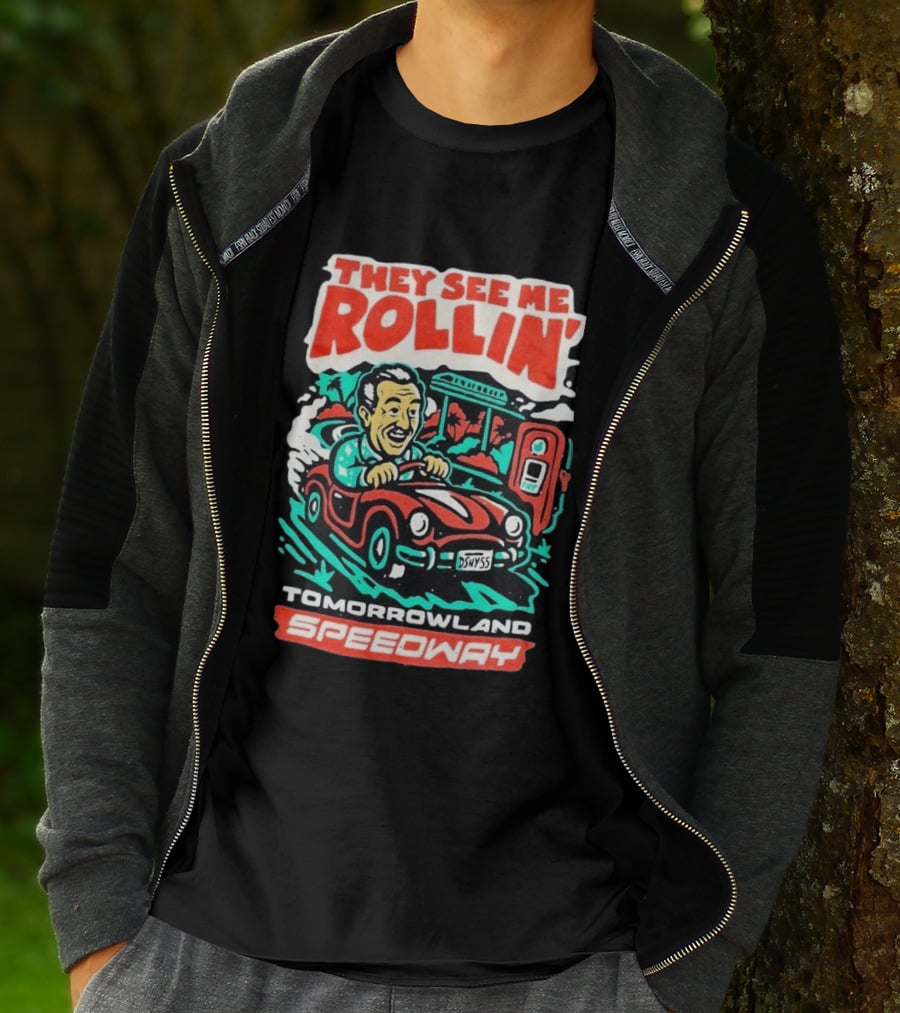They See Me Rollin Tomorrowland Speedway DSNY55 Red Car T-Shirt
