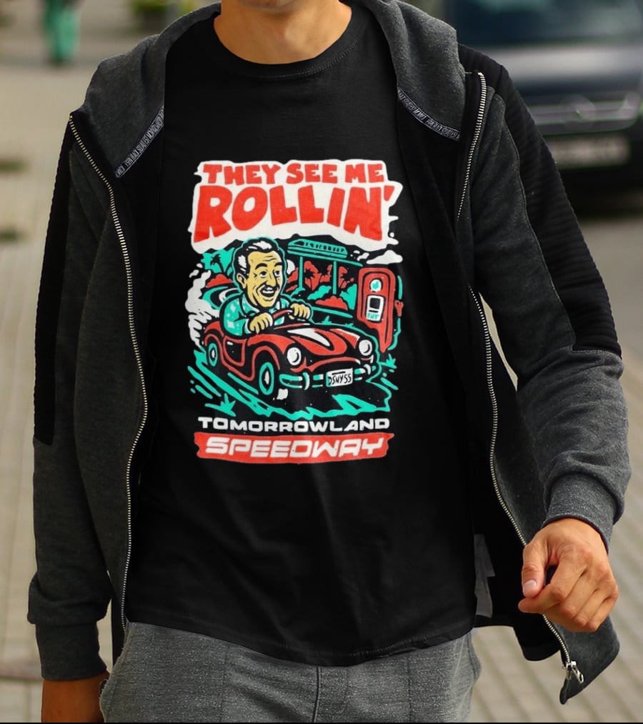 They See Me Rollin Tomorrowland Speedway DSNY55 Red Car T-Shirt