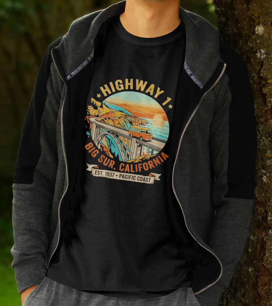 Highway 1 Big Sur California Pacific Coast Est 1937 Vintage Scenic Road Trip T-Shirt