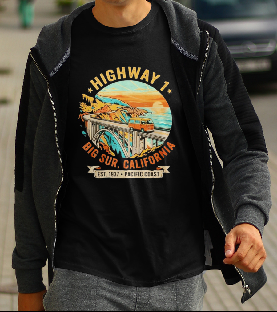 Highway 1 Big Sur California Pacific Coast Est 1937 Vintage Scenic Road Trip T-Shirt