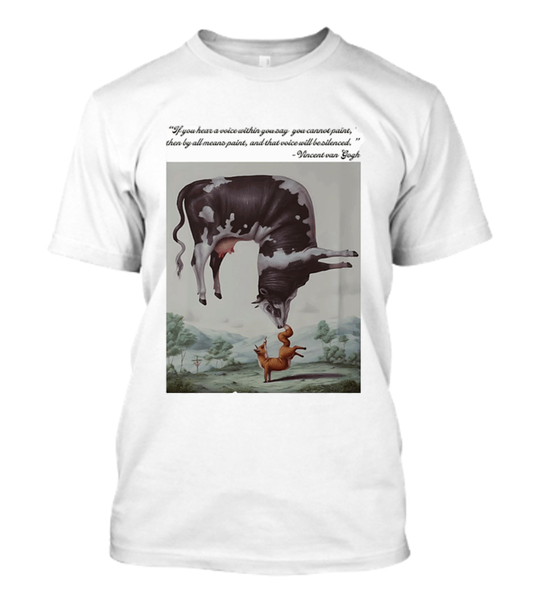 Vincent Van Gogh Quote With Inverted Cow And Fox Scene T-Shirt