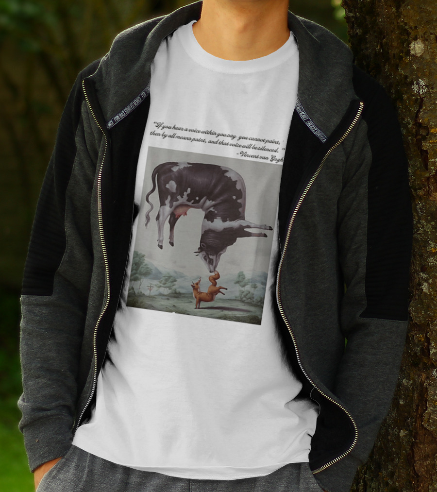 Vincent Van Gogh Quote With Inverted Cow And Fox Scene T-Shirt