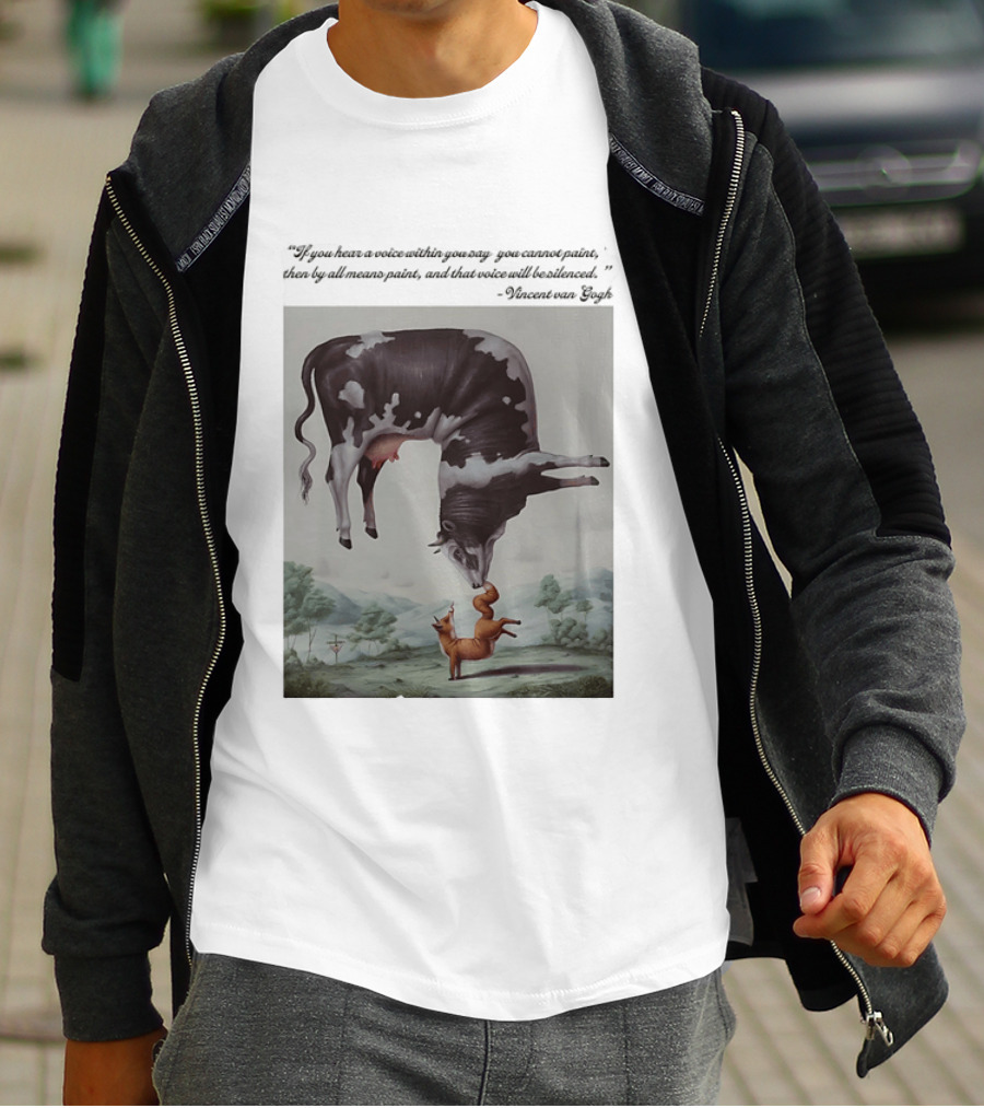 Vincent Van Gogh Quote With Inverted Cow And Fox Scene T-Shirt