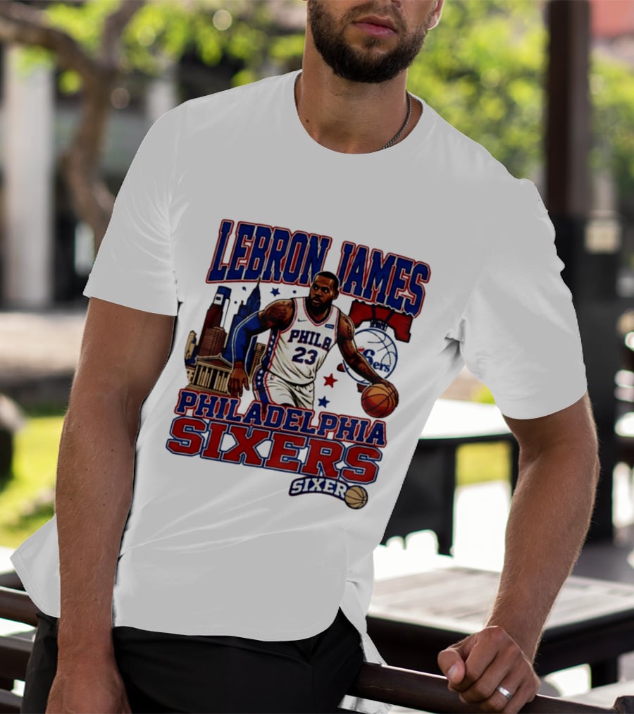LeBron James Philadelphia Sixers No 23 Jersey Cityscape Basketball T-Shirt