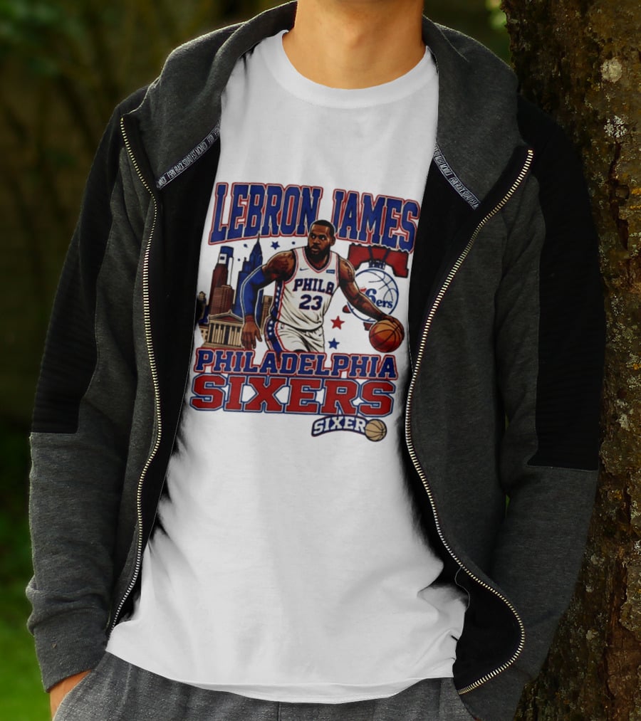LeBron James Philadelphia Sixers No 23 Jersey Cityscape Basketball T-Shirt