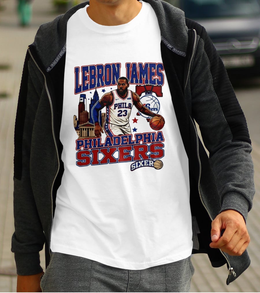 LeBron James Philadelphia Sixers No 23 Jersey Cityscape Basketball T-Shirt