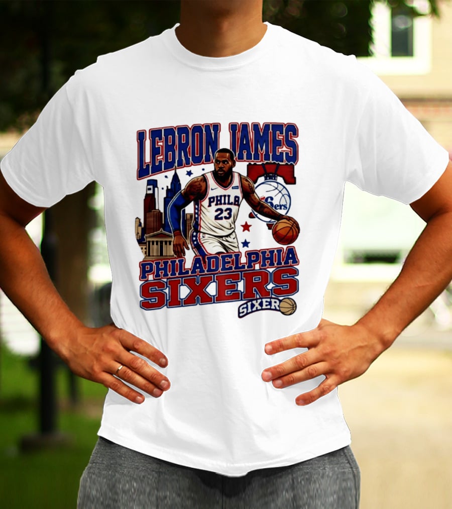 LeBron James Philadelphia Sixers No 23 Jersey Cityscape Basketball T-Shirt