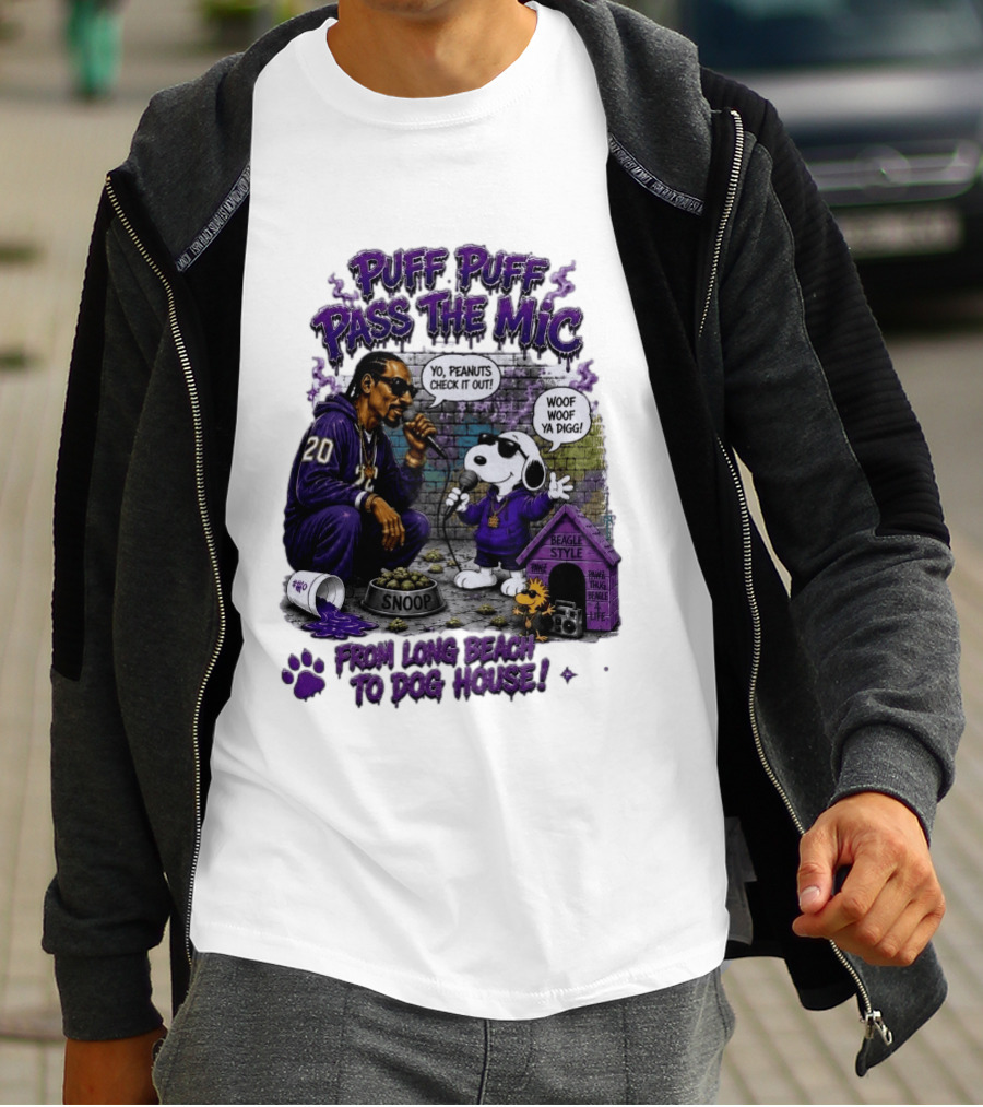 Puff Puff Pass The Mic Snoop Dogg Snoopy Collaboration From Long Beach To Dog House T-Shirt