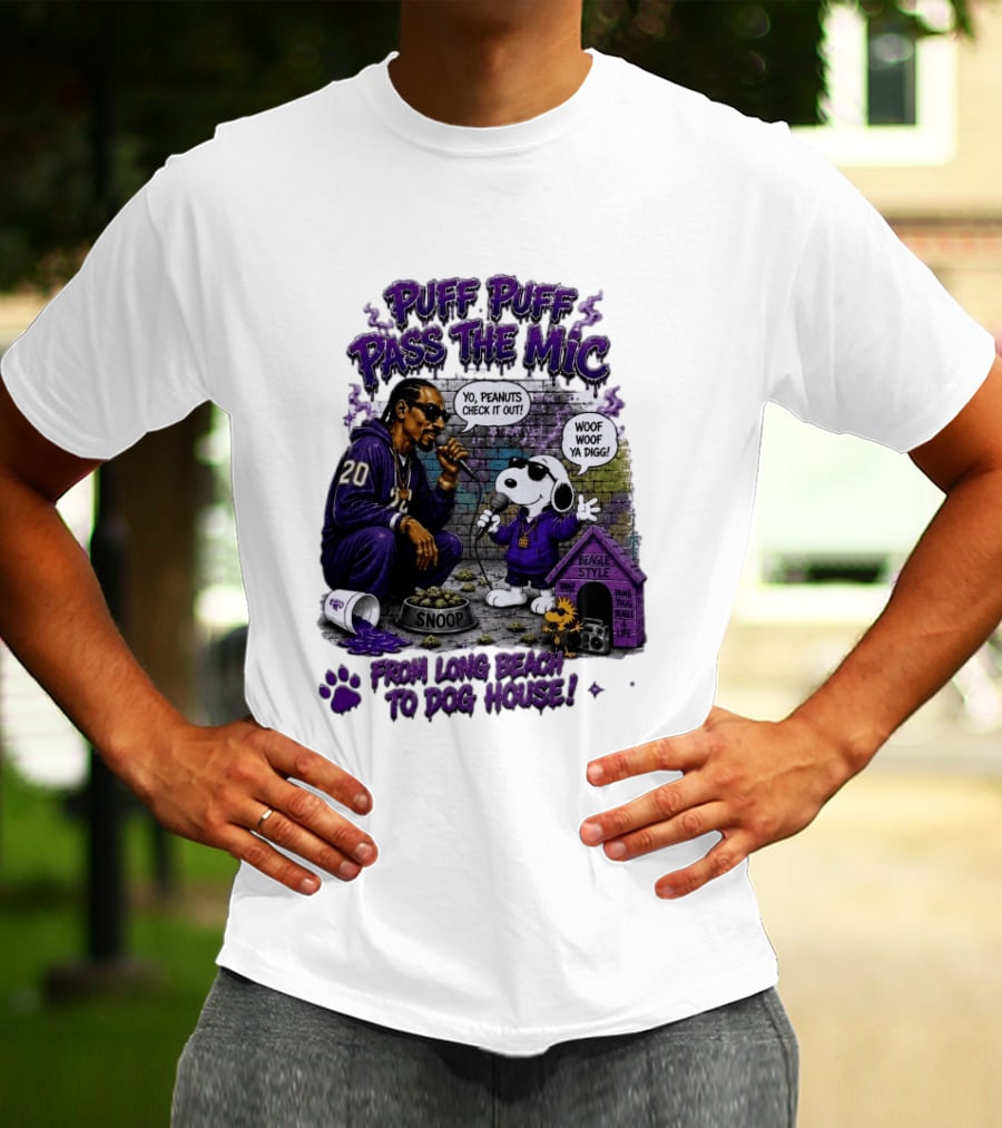 Puff Puff Pass The Mic Snoop Dogg Snoopy Collaboration From Long Beach To Dog House T-Shirt