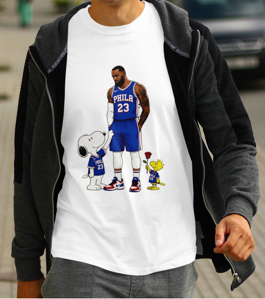 Philadelphia 76ers LeBron James With Snoopy And Woodstock 2026 T-Shirt