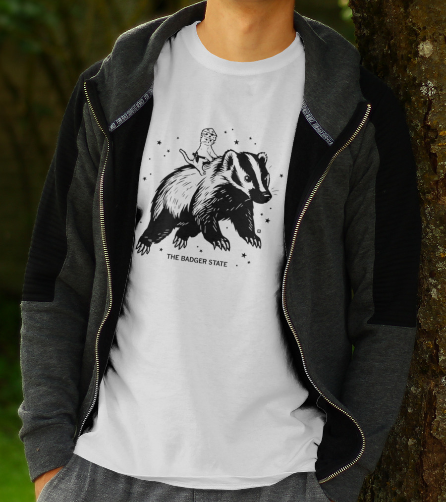 The Badger State Cat Wearing Cheese Hat On Badger With Stars T-Shirt