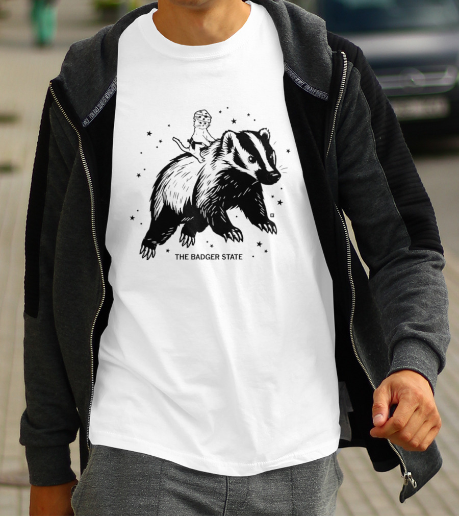 The Badger State Cat Wearing Cheese Hat On Badger With Stars T-Shirt