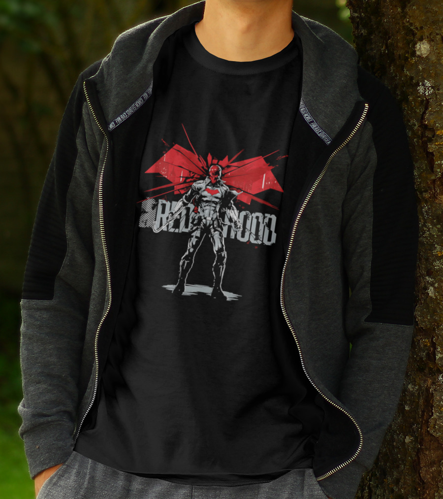 Red Hood Dynamic Vigilante Hero With Red Bat T-Shirt