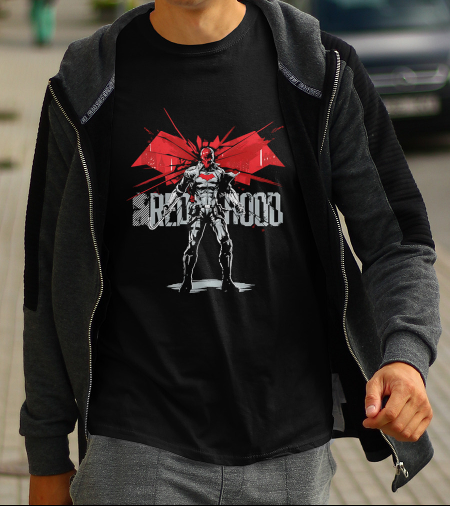 Red Hood Dynamic Vigilante Hero With Red Bat T-Shirt