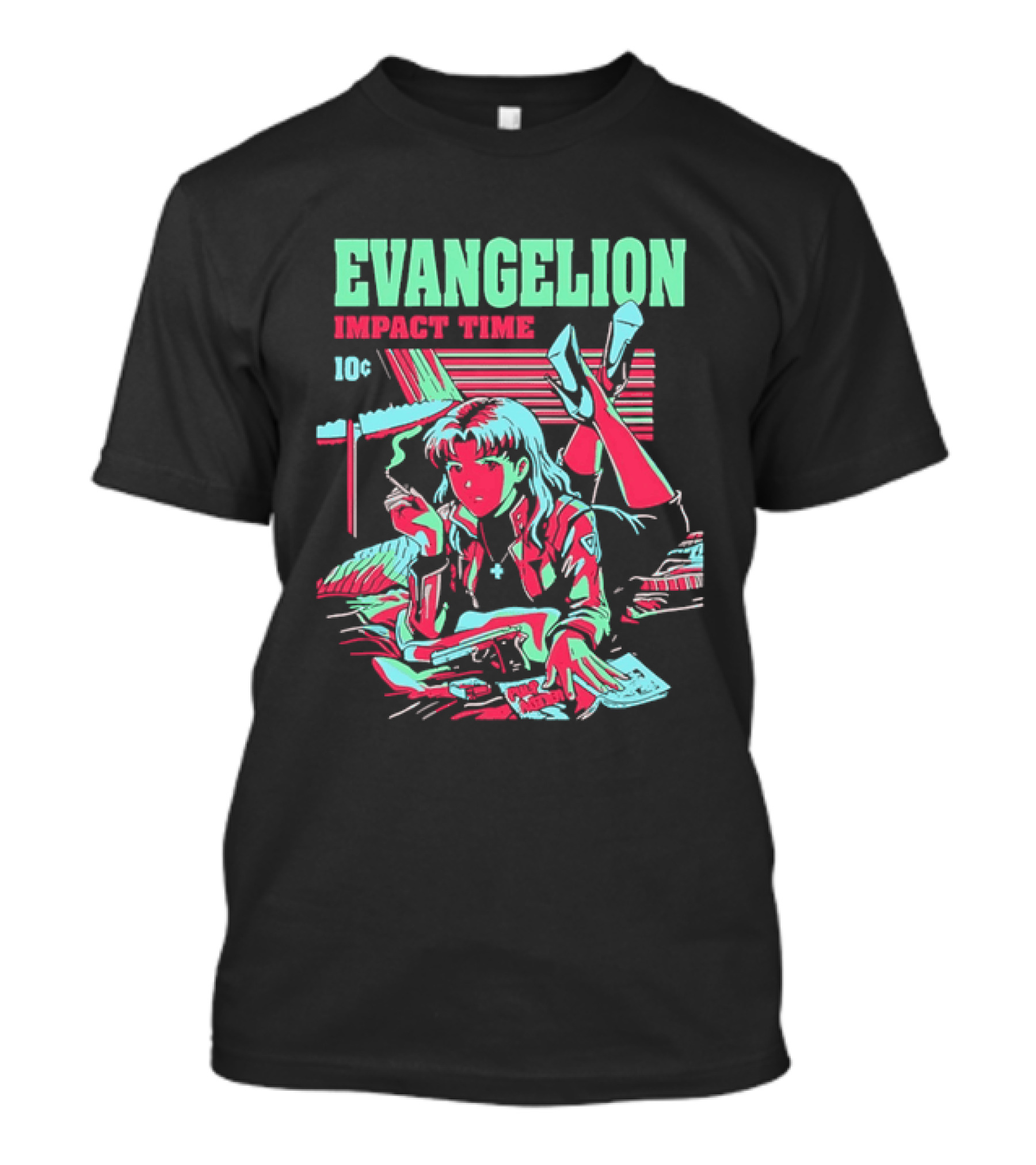 Evangelion Impact Time Misato Katsuragi Smoking Gun Bed Pulp Fiction Visual 90s T-Shirt