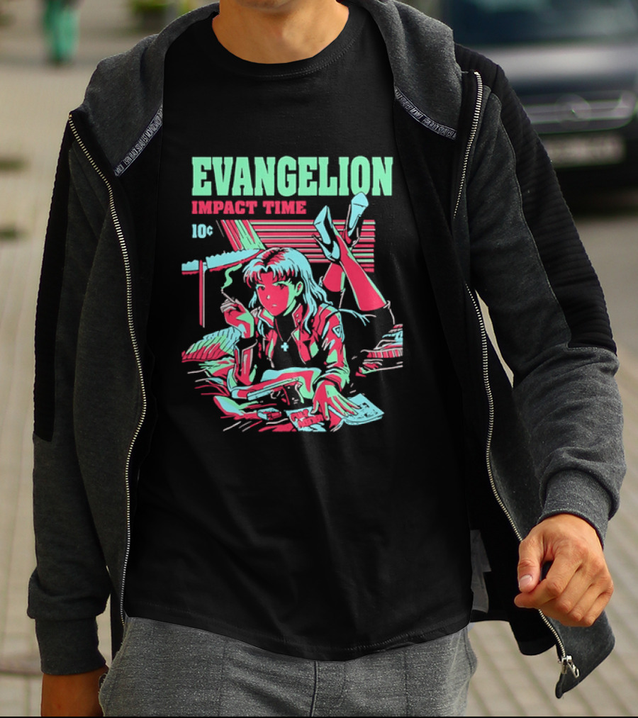 Evangelion Impact Time Misato Katsuragi Smoking Gun Bed Pulp Fiction Visual 90s T-Shirt