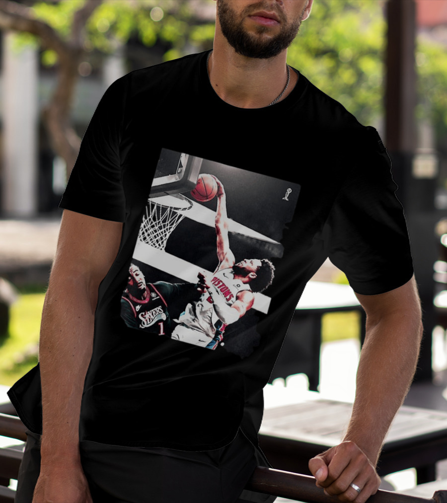 Pistons Cade Cunningham Slam Dunk Vs 76ers Andrei Drummond NBA Action T-Shirt