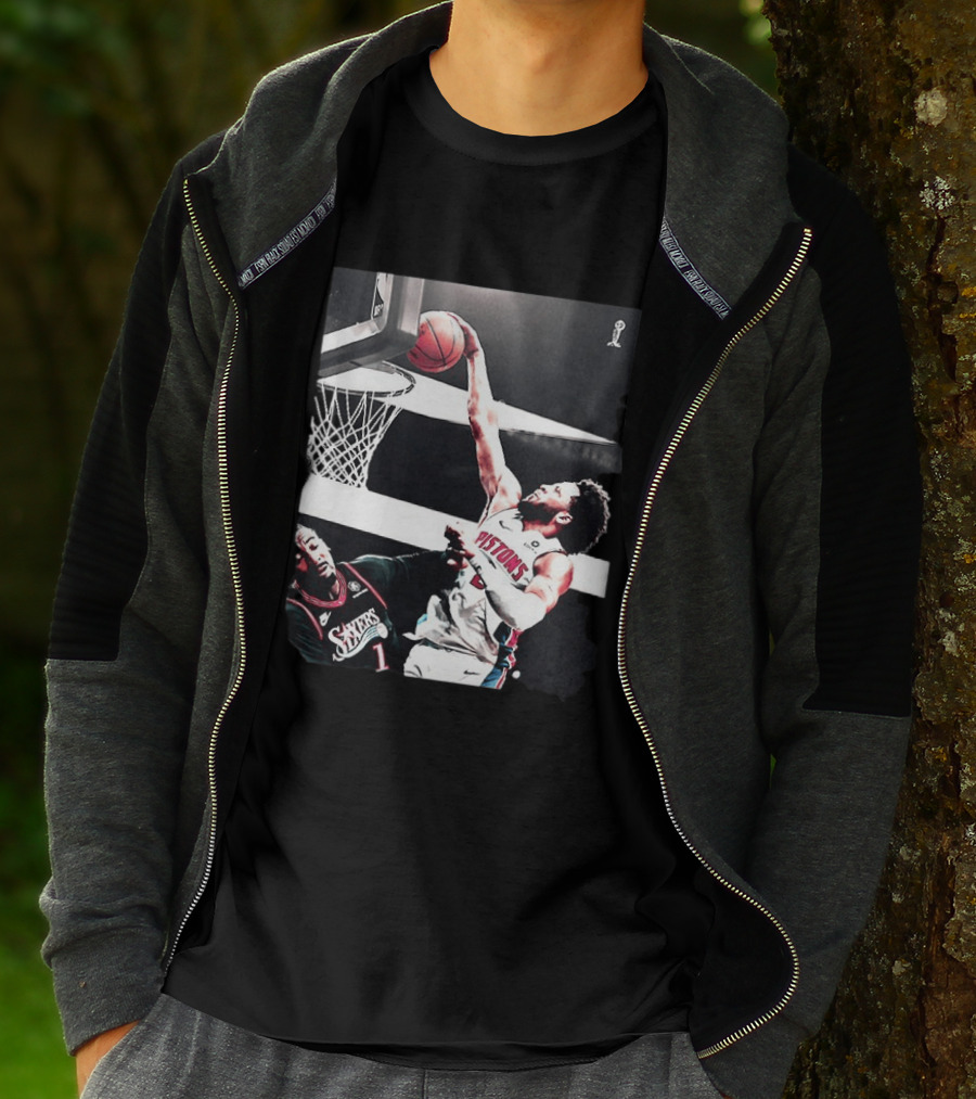 Pistons Cade Cunningham Slam Dunk Vs 76ers Andrei Drummond NBA Action T-Shirt
