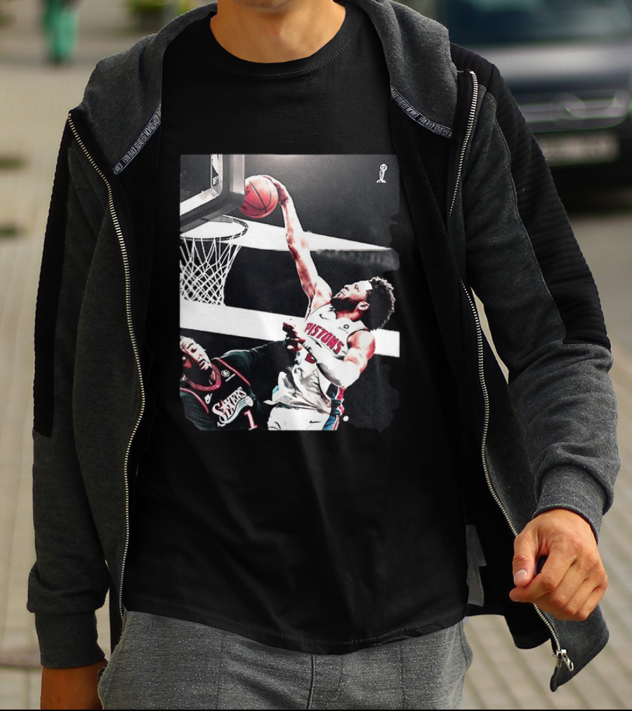 Pistons Cade Cunningham Slam Dunk Vs 76ers Andrei Drummond NBA Action T-Shirt