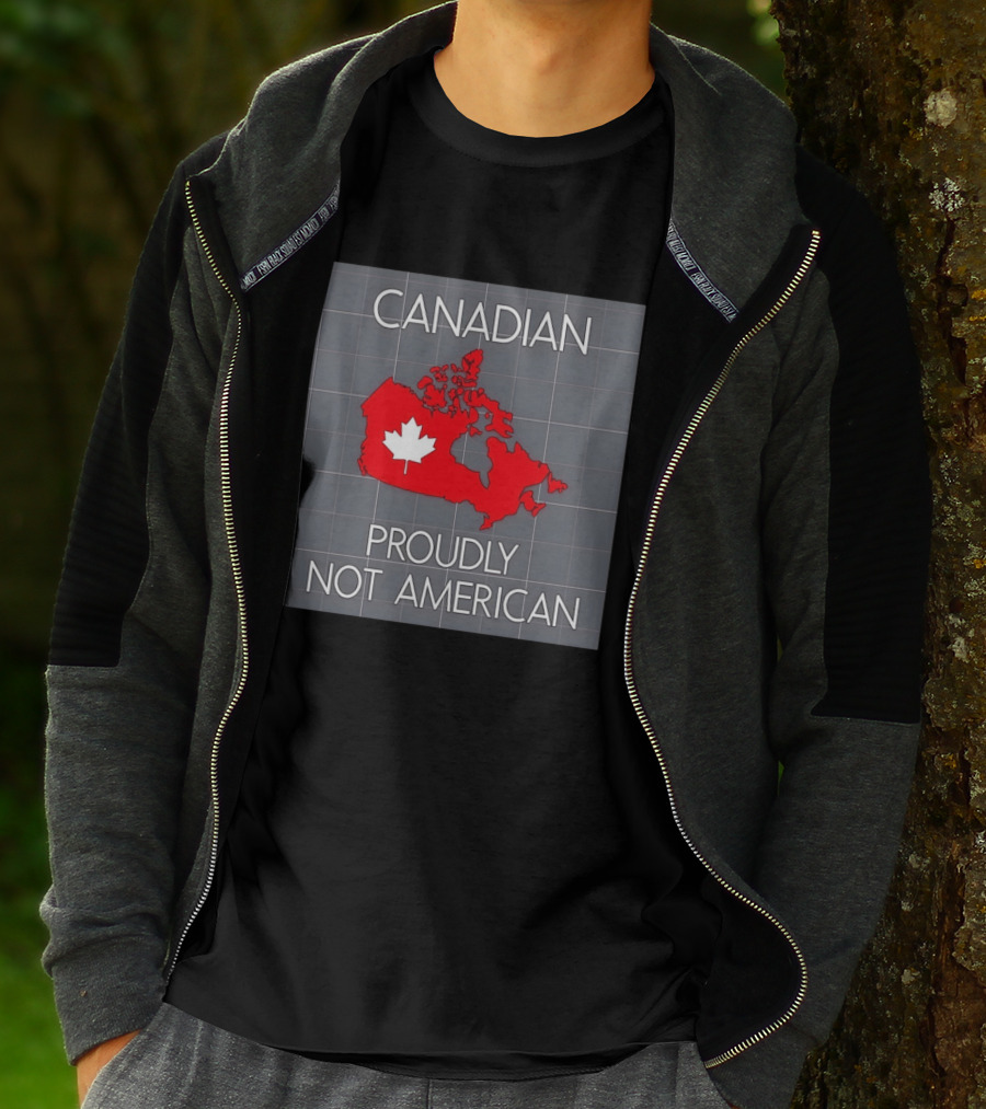 Canadian Proudly Not American Map With Maple Leaf T-Shirt
