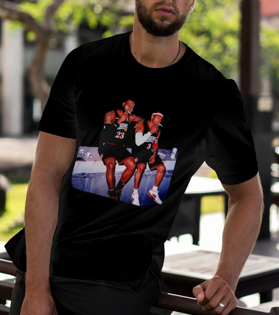 LeBron James Allen Iverson Smoking Philadelphia 76ers Skyline T-Shirt