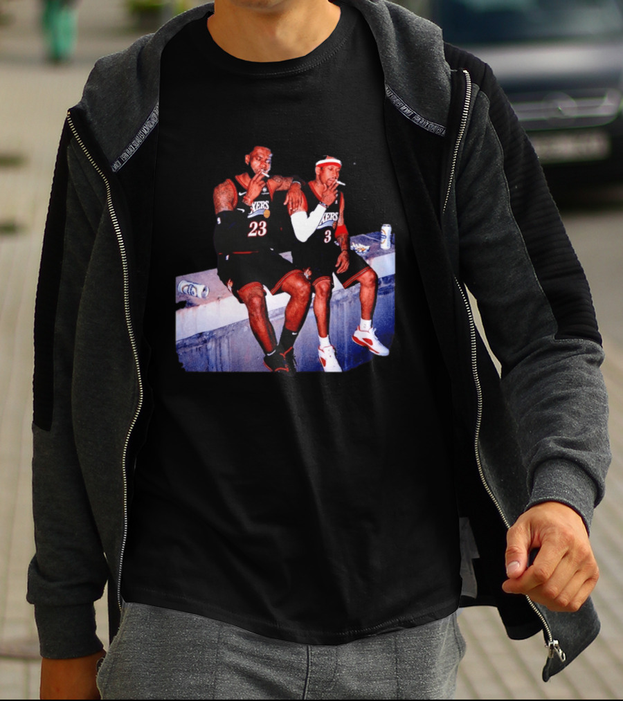 LeBron James Allen Iverson Smoking Philadelphia 76ers Skyline T-Shirt