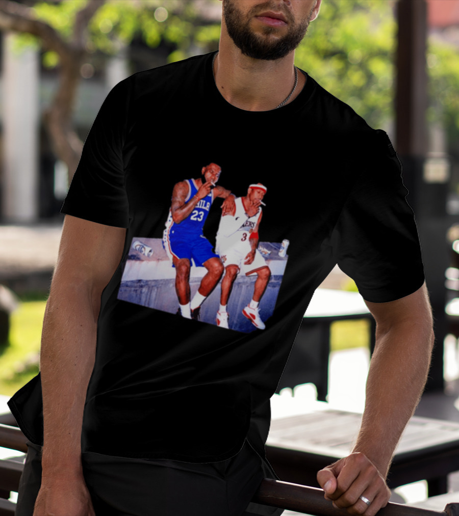 LeBron James Allen Iverson Philadelphia 76ers Smoking Scene Vintage NBA T-Shirt