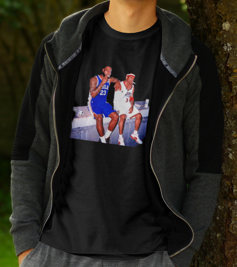 LeBron James Allen Iverson Philadelphia 76ers Smoking Scene Vintage NBA T-Shirt