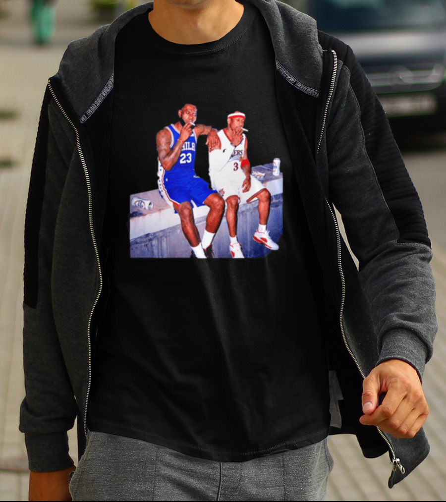 LeBron James Allen Iverson Philadelphia 76ers Smoking Scene Vintage NBA T-Shirt