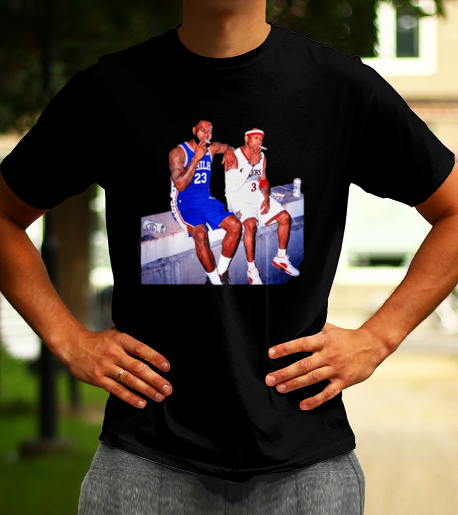 LeBron James Allen Iverson Philadelphia 76ers Smoking Scene Vintage NBA T-Shirt