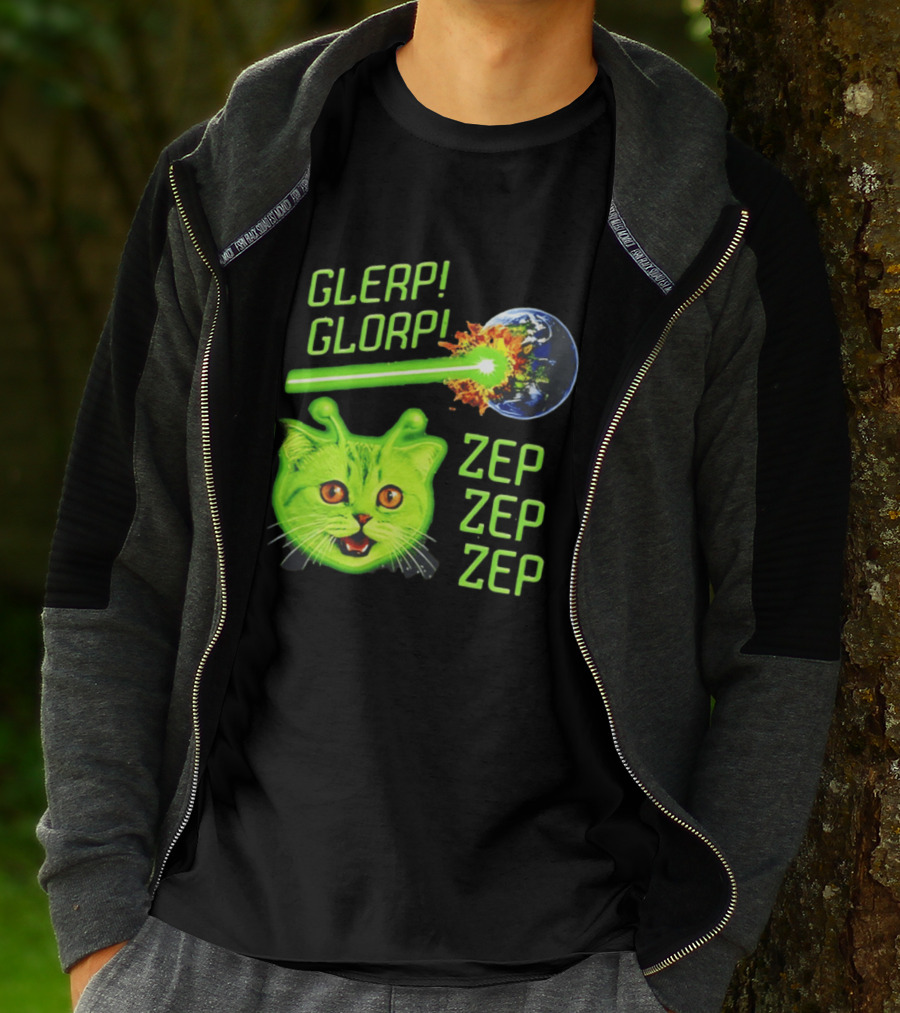 Glerp Glorp Cat Alien Zep Zep Zep Earth Laser Explosion T-Shirt