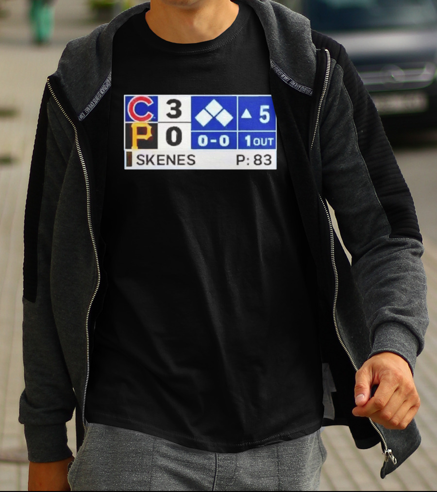 Chicago Cubs 3 Pittsburgh Pirates 0 Scoreboard Skenes Pitching 5th Inning Baseball T-Shirt
