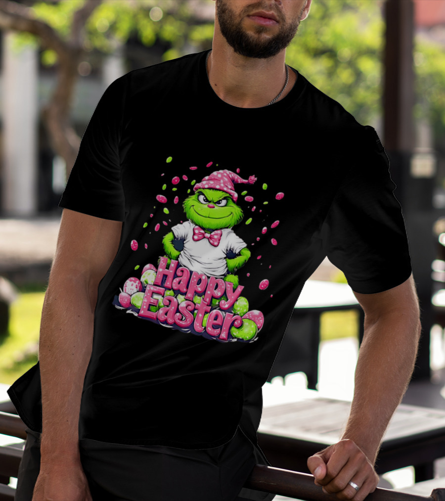 Happy Easter Grinch In Festive Hat With Colorful Eggs T-Shirt