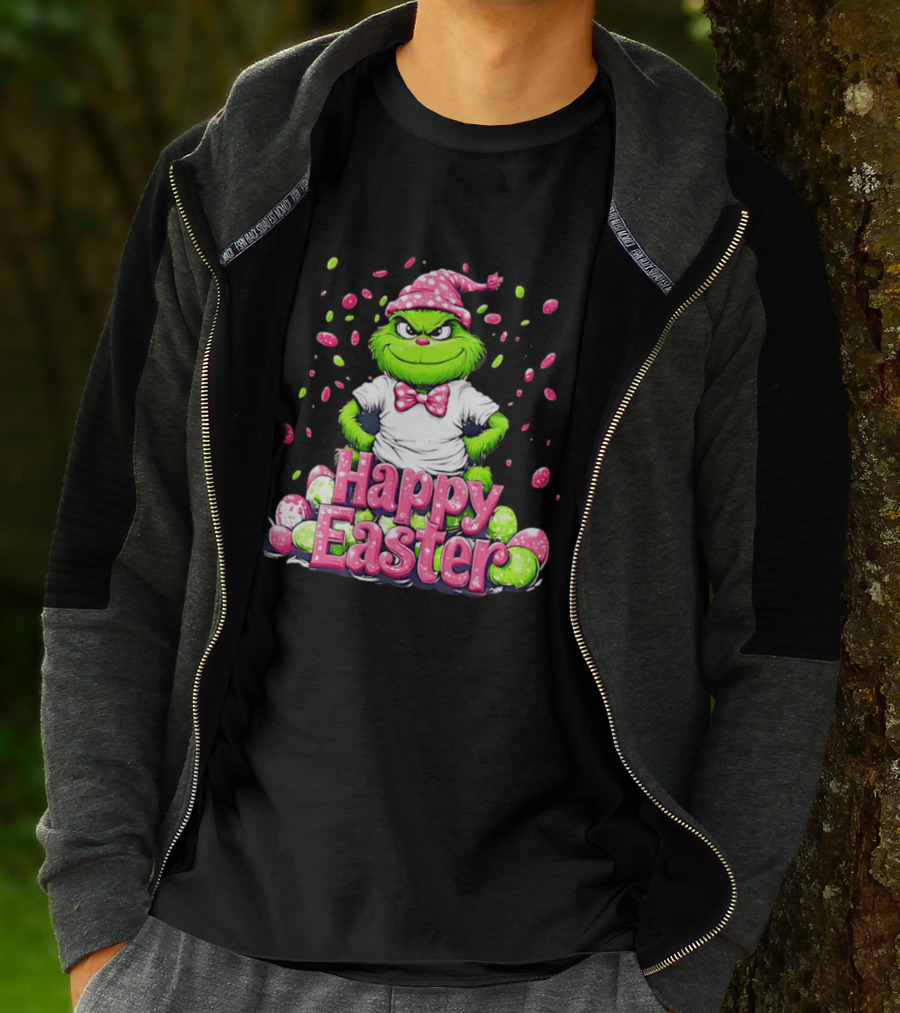 Happy Easter Grinch In Festive Hat With Colorful Eggs T-Shirt