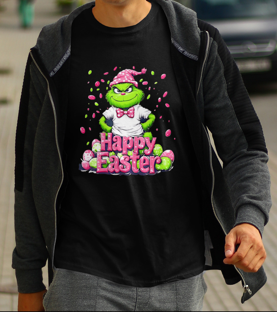 Happy Easter Grinch In Festive Hat With Colorful Eggs T-Shirt