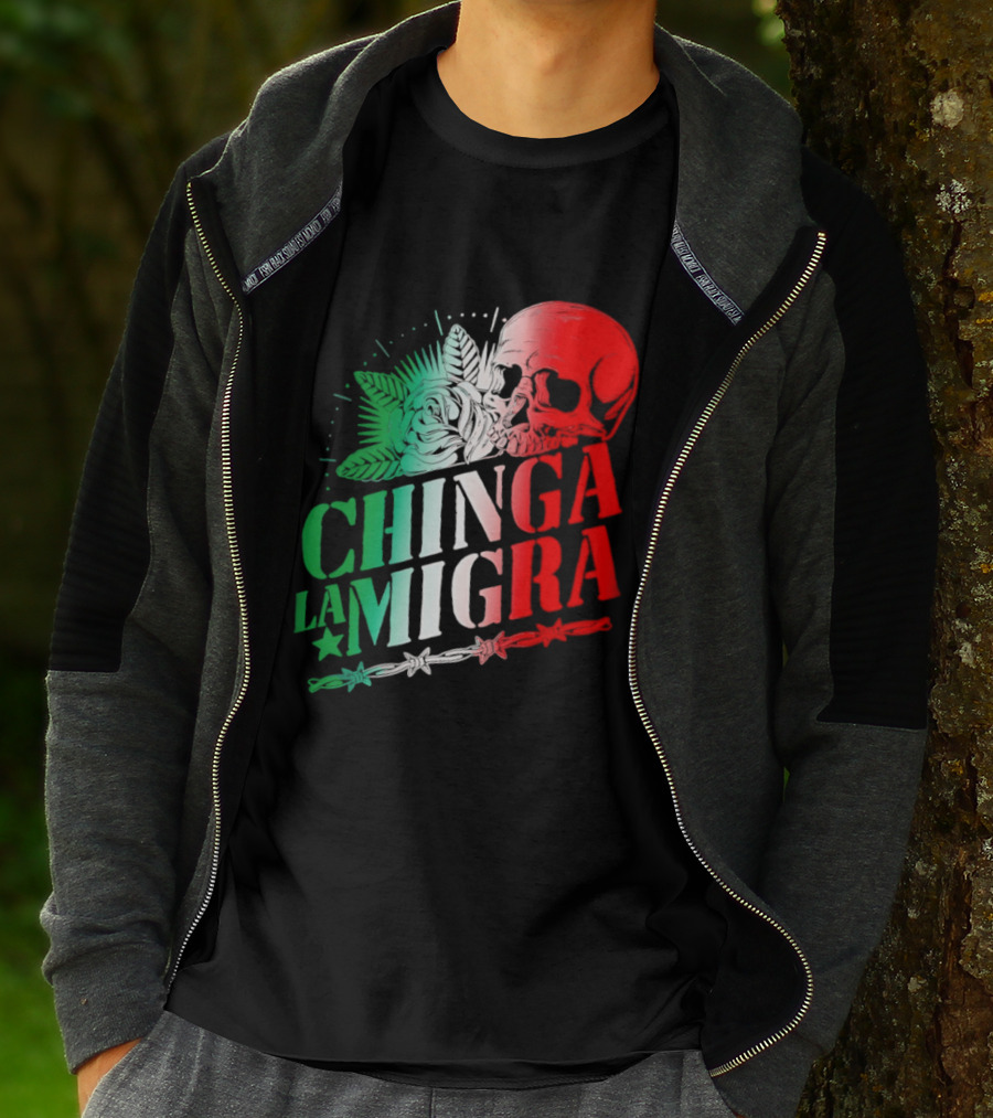 Chinga La Migra Skull Rose Immigration Reform T-Shirt